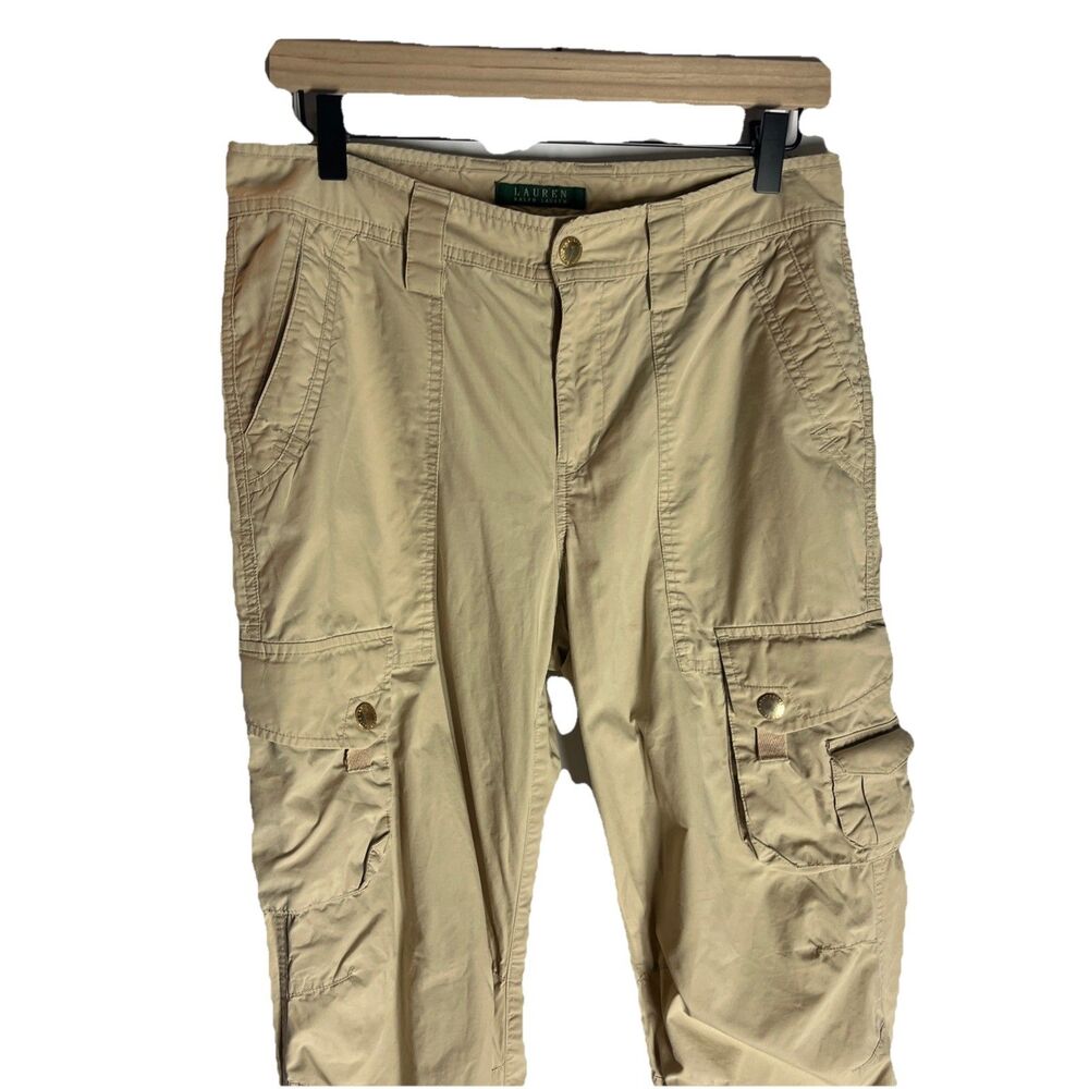 Polo Ralph Lauren Cargo Pants Women's Size 6 Khaki Brown Utility Pockets Cuff - Picture 2 of 8